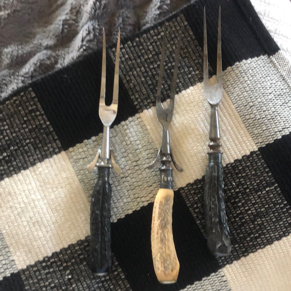 Antique horn and sterling carving forks